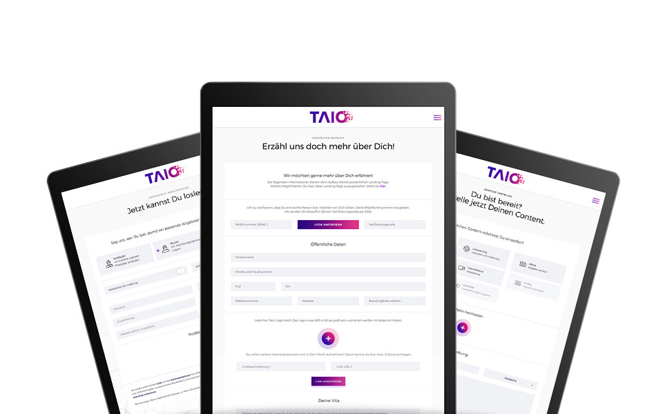 Visualisierung der TAIO Website auf Tablets