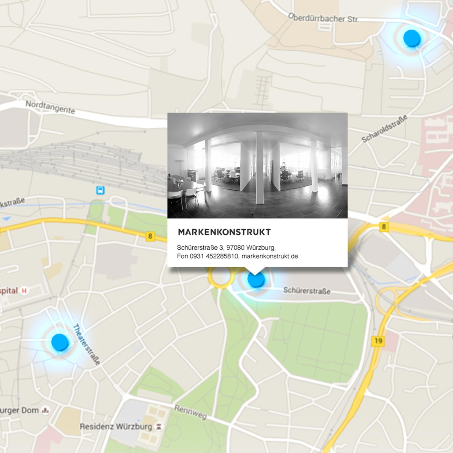 Markenkonstrukt Standort auf Karte in Würzburg