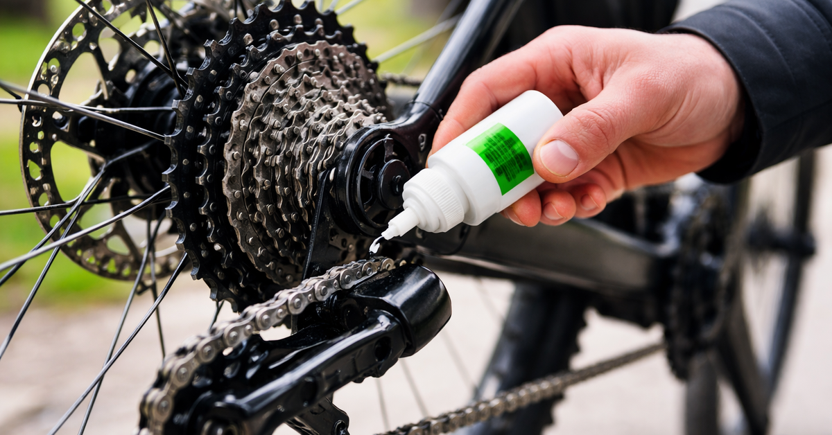 Fahrradkette im Freien schmieren mit Ölflasche