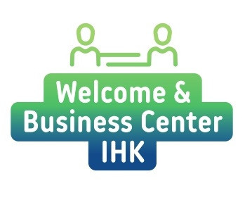 Welcome & Business Center IHK – Key Visual mit Logo Key Visual des Welcome & Business Center IHK mit stilisierten Personen und Logo