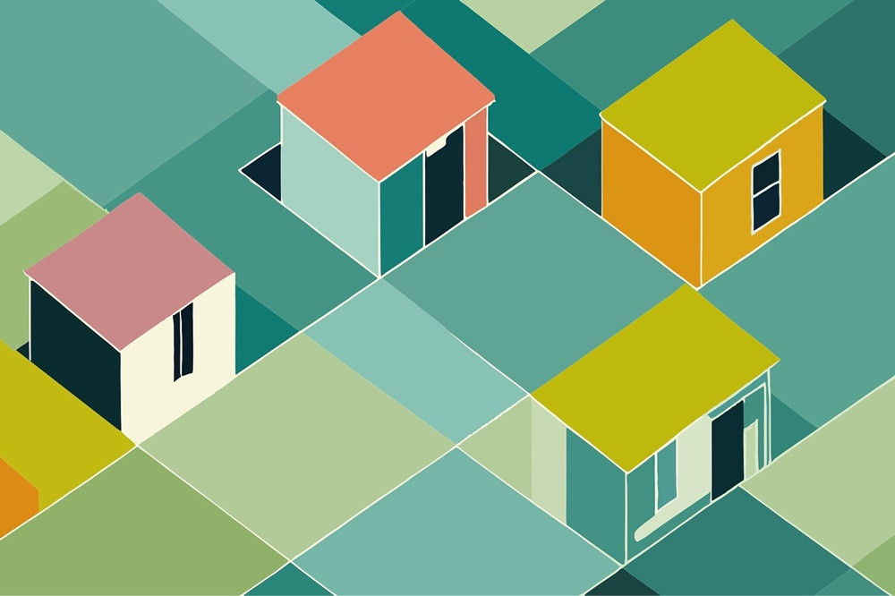 Abstrakte Illustration von H�e4usern in geometrischem Stil, house-7497002-1280