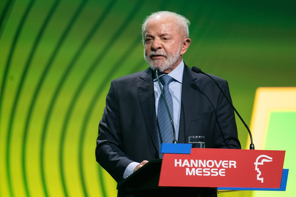 Eröffnung der Hannover Messe mit Redner da Silva am Rednerpult