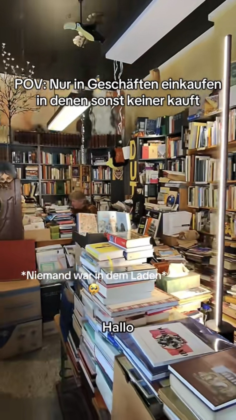 Screenshot von Fabios Buchladen mit vielen Büchern und Regalen