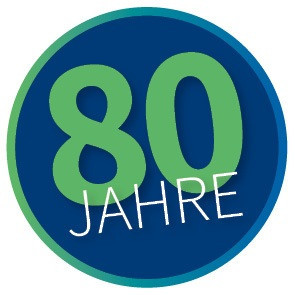 NW 80 Jahre Jubiläumslogo in Blau und Grün