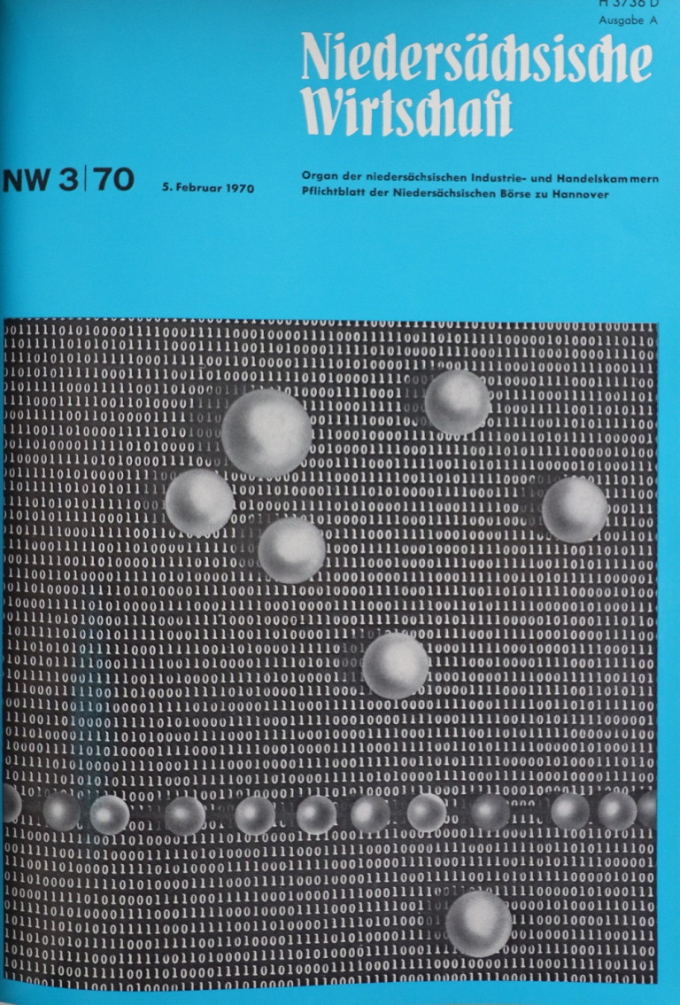Titelblatt NW 3/70 vom 5. Februar 1970 mit Binärcode und Kugeln, Pflichtblatt der Niedersächsischen Börse zu Hannover