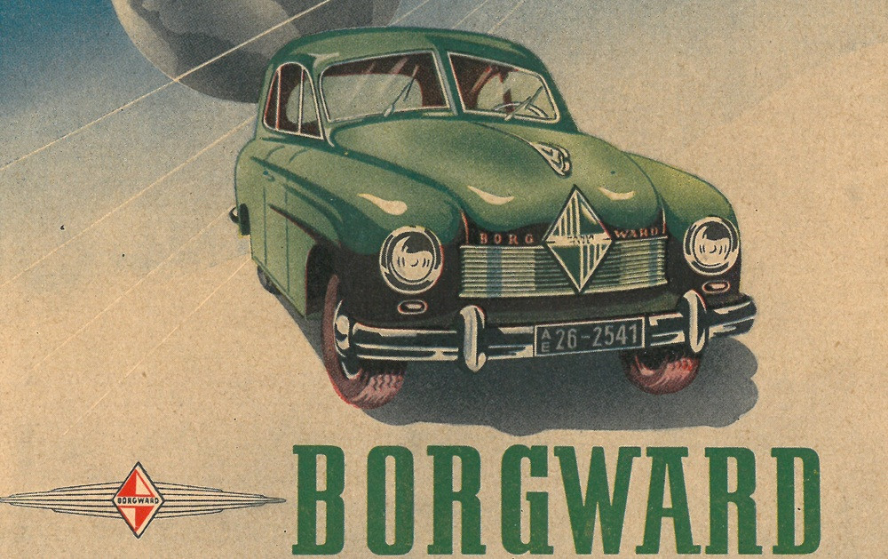 Historische Anzeige mit Borgward-Auto, Ausschnitt der Werbung