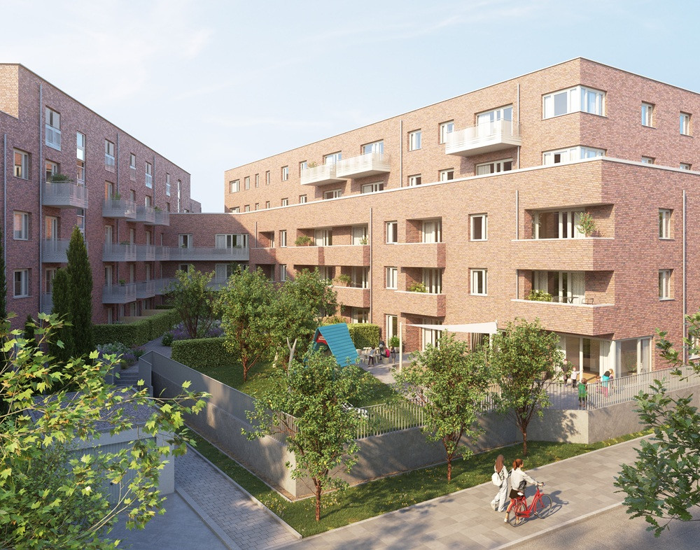 Neubau Wohnanlage Heim Hermann-Guthe-Straße mit moderner Architektur und Grünflächen