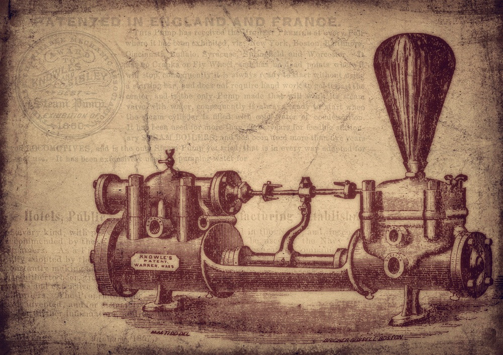Vintage technische Zeichnung einer Maschine im Stil von darkmoon art