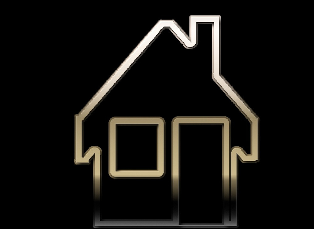 Kerbstone House Symbol in moderner Metallic-Optik auf schwarzem Hintergrund