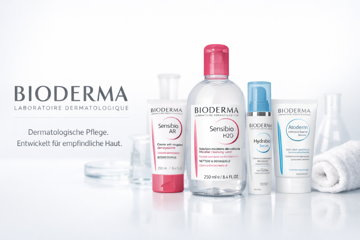Bioderma Produkte Sensibio H2O, Sensibio AR, Hydrabio Serum und Atoderm für empfindliche Haut