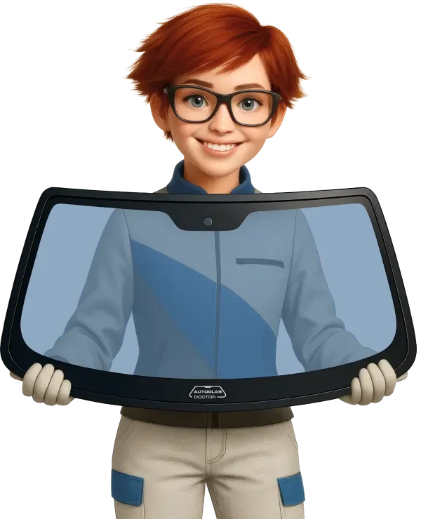 Mara hält eine Autoscheibe von Autoglas Doctor in den Händen