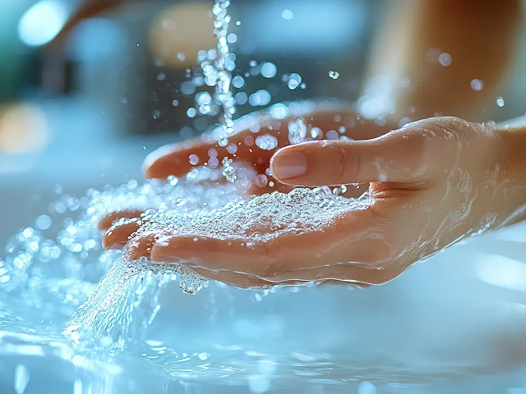 Hände unter fließendem Wasser als Symbol für Trinkwasserhygiene