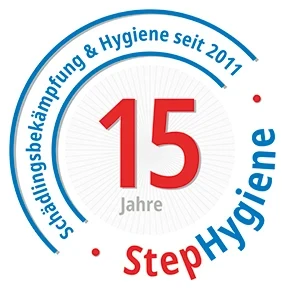 Jubiläumssiegel 2026: 15 Jahre StepHygiene Schädlingsbekämpfung & Hygiene seit 2011