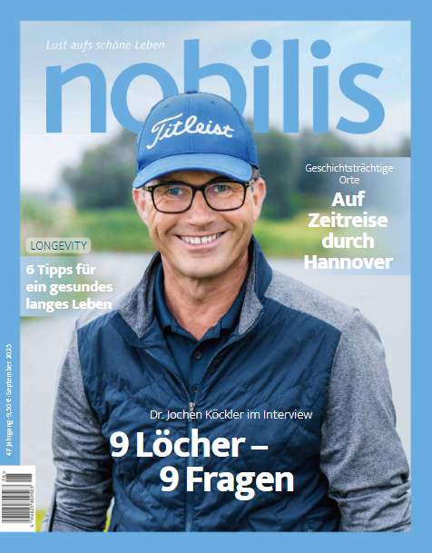 nobilis Cover 07/2025 – Dr. Jochen Köckler im Interview, Golf, Gesundheitstipps und Hannover nobilis Cover Juli 2025 mit Dr. Jochen Köckler, Interview über Golf, Tipps für ein gesundes Leben und Zeitreise durch Hannover