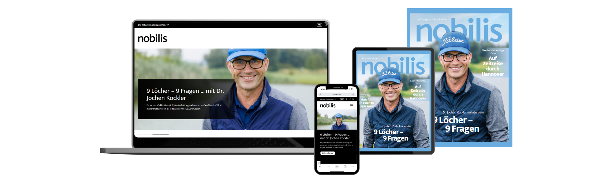 nobilis Banner 06/2025 – Magazin auf verschiedenen Geräten nobilis Magazin Banner Juni 2025 auf Laptop, Smartphone und Tablet