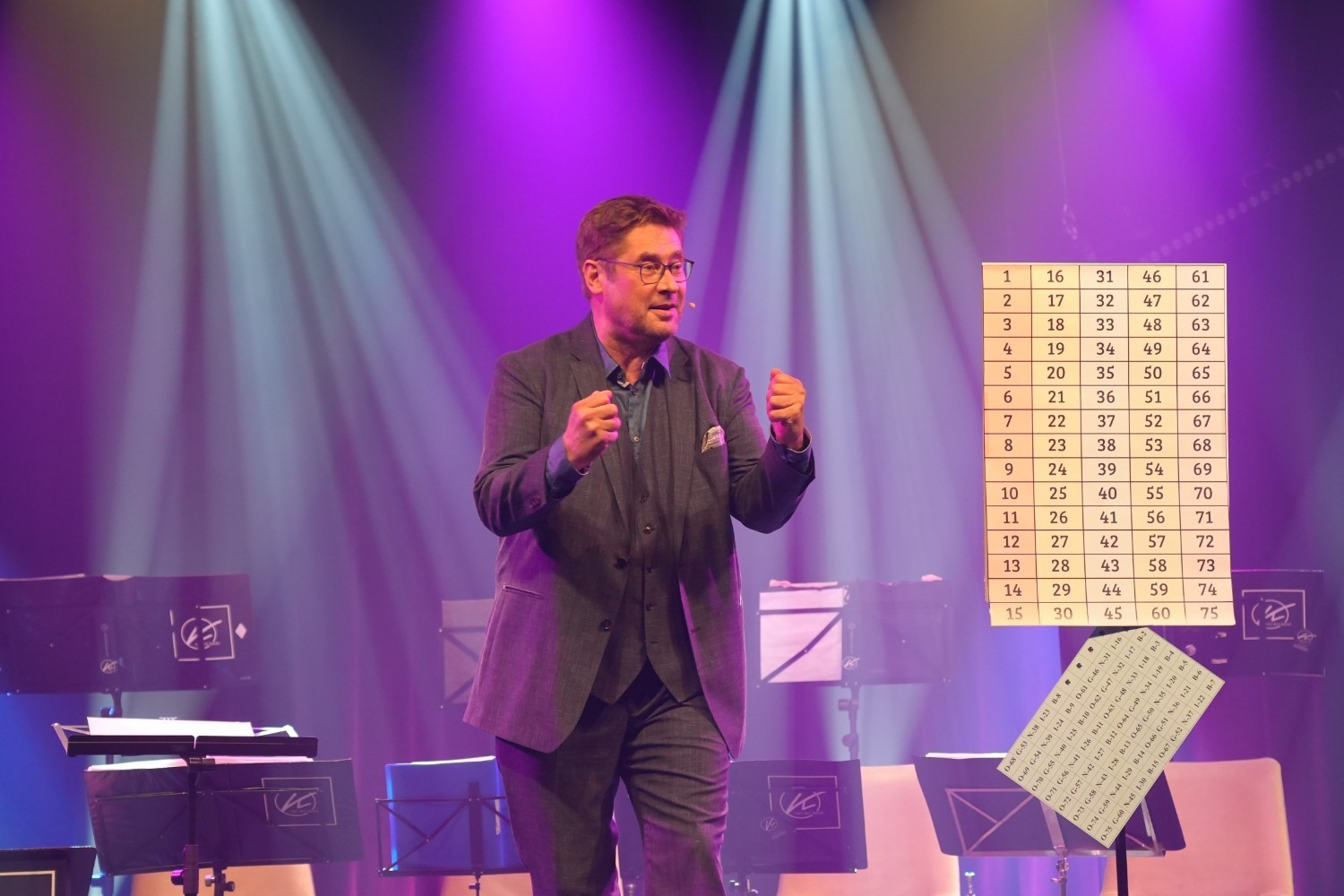 Benefizgala Niedergerke Stiftung 2025/24 – Bühnenauftritt mit Musik und Lichteffekten Moderator auf der Bühne bei der Benefizgala der Niedergerke Stiftung 2025/24 mit musikalischer Begleitung und Lichtershow