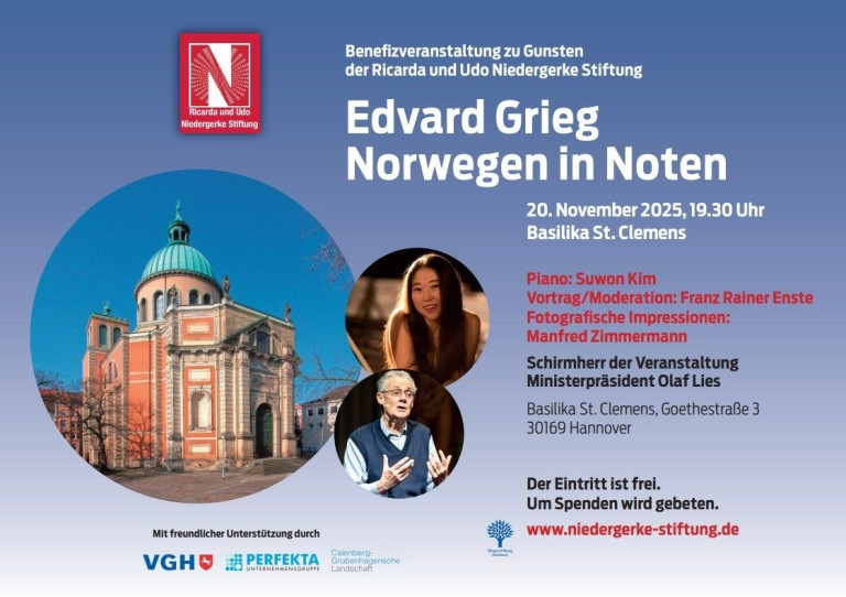 Benefizveranstaltung Edvard Grieg Norwegen in Noten der Ricarda und Udo Niedergerke Stiftung am 20. November 2025 in der Basilika St. Clemens Hannover mit Suwon Kim, Franz und Manfred Zimmermann