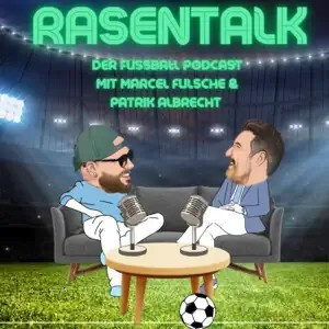 Rasentalk Podcast Logo – Fußball Podcast mit Marcel Fulsche und Patrik Albrecht Logo des Rasentalk Fußball Podcasts mit Marcel Fulsche und Patrik Albrecht im Stadion