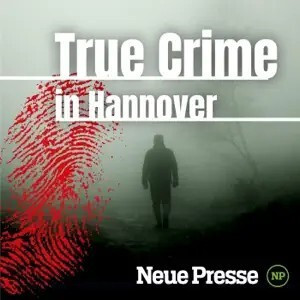 True Crime Hannover Podcast Logo der Neuen Presse Logo des True Crime Hannover Podcasts der Neuen Presse mit rotem Fingerabdruck und Silhouette einer Person im Nebel