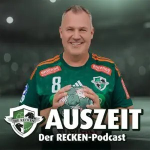Auszeit Podcast Logo – Der RECKEN-Podcast mit Handball und Die Recken Logo des Auszeit Podcasts von Die Recken mit Handballspieler im Trikot