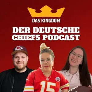 DAS KINGDOM Podcast Logo – Der deutsche Chiefs Podcast über die Kansas City Chiefs Logo des DAS KINGDOM Podcasts – Der deutsche Chiefs Podcast mit Football-Motiv und Schriftzug auf rotem Hintergrund