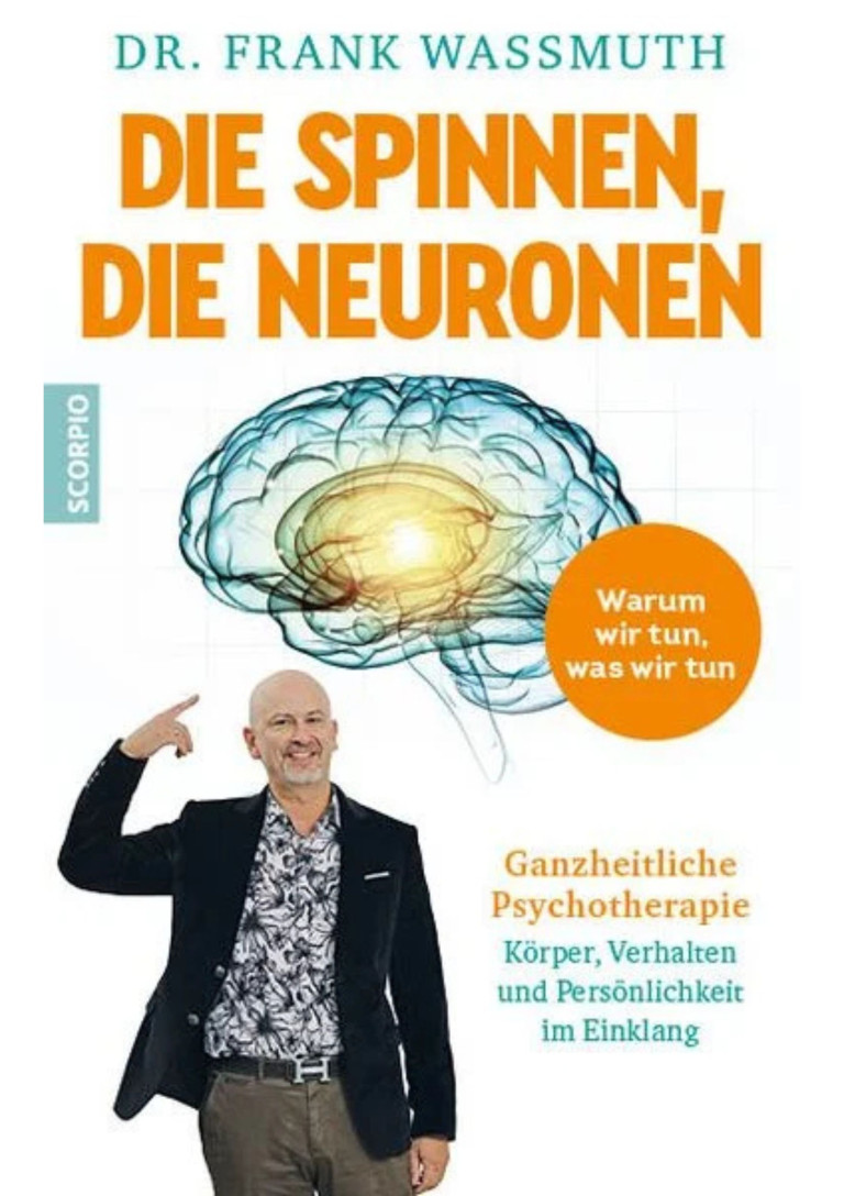 Buchcover Die spinnen, die Neuronen mit grafischer Darstellung eines Gehirns und Text zur ganzheitlichen Psychotherapie
