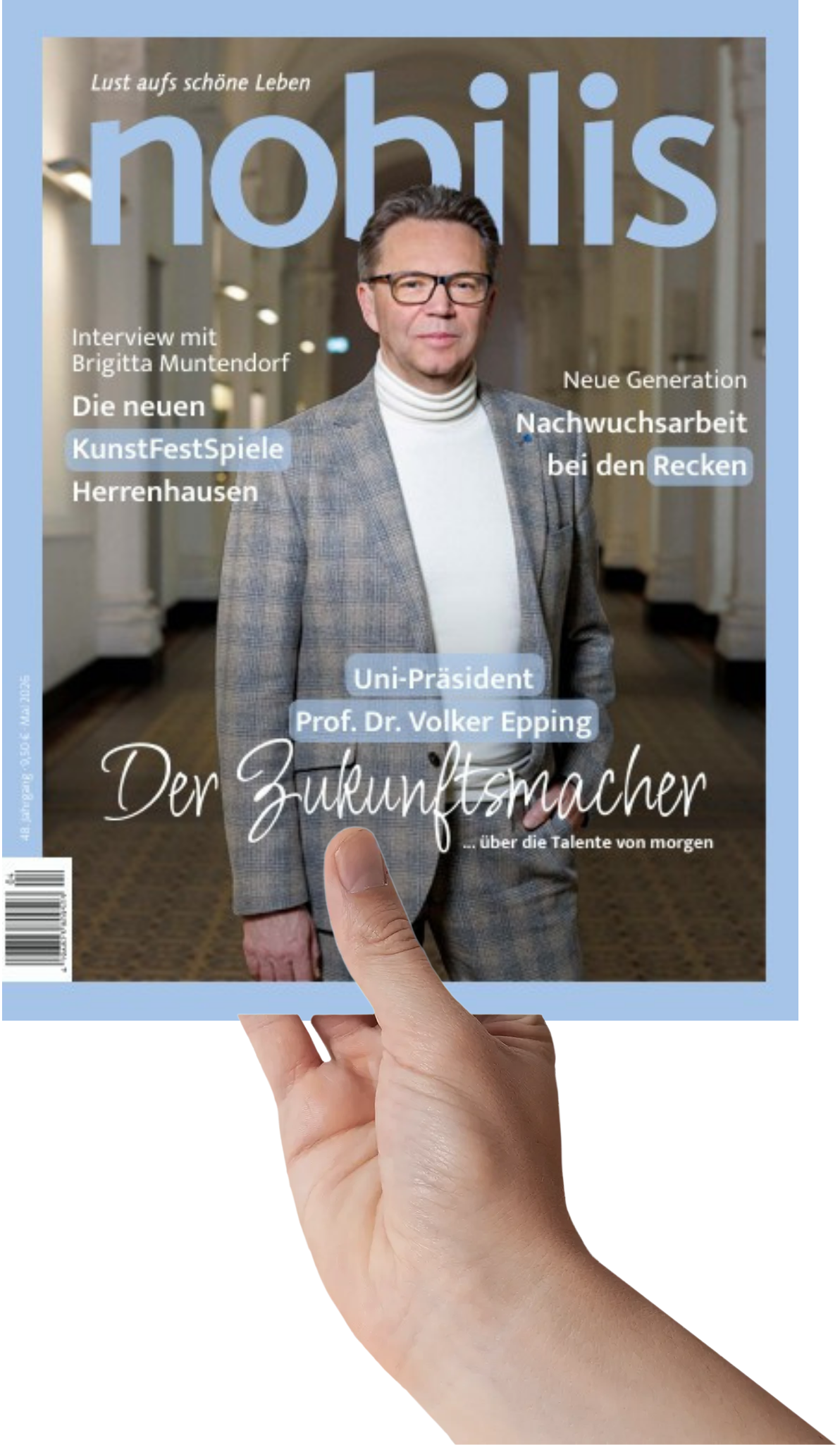 Titelseite der nobilis Ausgabe 04/2026 mit Prof. Dr. Volker Epping, gehalten in einer Hand