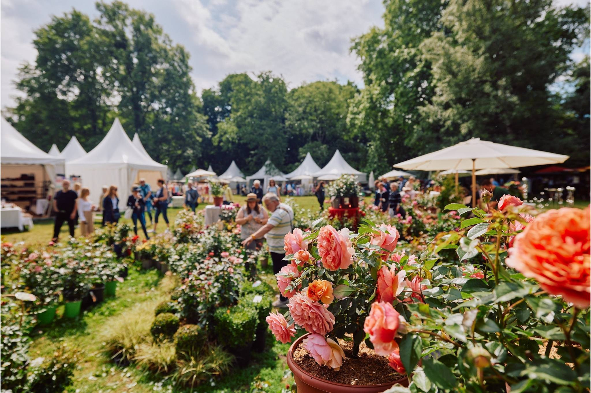 Gartenmesse Nobilis mit Blumenständen und Besuchern im Freien