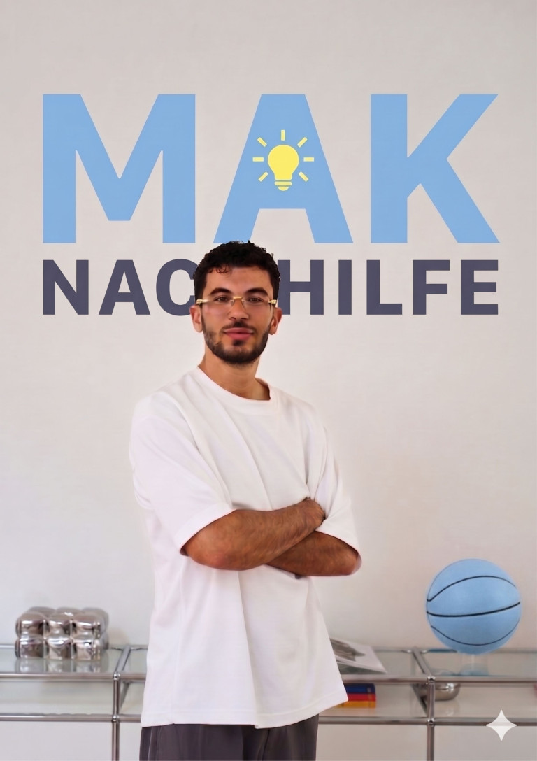 MAK Nachhilfe Perspektiven: Nachhilfe und Förderung für Schüler MAK Nachhilfe Perspektiven – Mann vor Logo mit Basketball