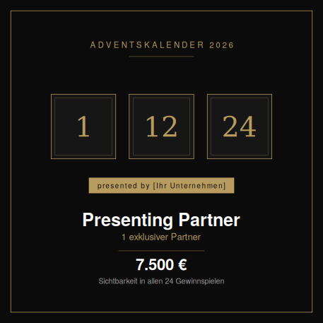 Adventskalender 2026 Angebot: Presenting Partner fr exklusive Sichtbarkeit in 24 Gewinnspielen
