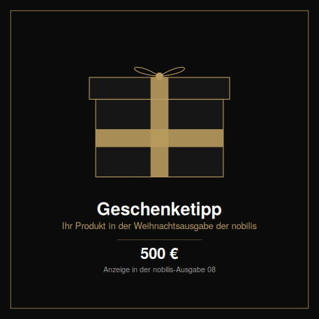 Geschenketipp Anzeige in der Weihnachtsausgabe der nobilis, Geschenkbox Illustration, Preis 500 Euro