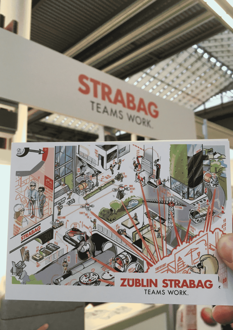 STRABAG Messestand mit Illustration von Müller Waltlte für Nobilis Messeauftritt von STRABAG mit Illustration von Müller Waltlte für Nobilis