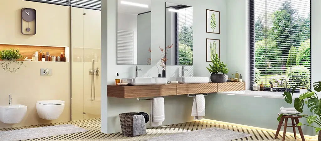 Modernes, barrierefreies Badezimmer mit rollstuhlgerechtem Waschtisch und stilvoller Einrichtung