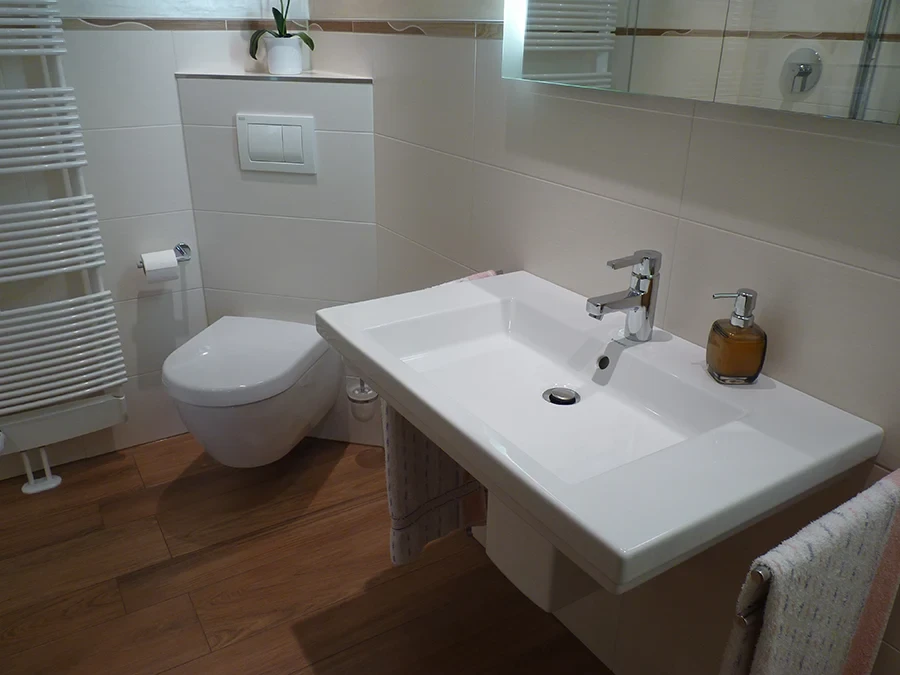 Modernes Bad mit Eck-WC und Waschbecken – Impressionen eines stilvollen Badezimmers