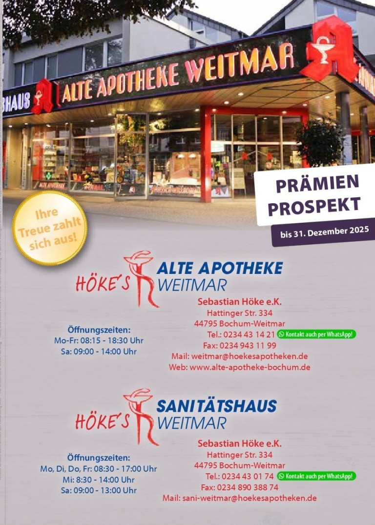 Vorteils-Taler Prämienprospekt der Höke's Alte Apotheke Weitmar in Bochum, Sebastian Höke e.K.