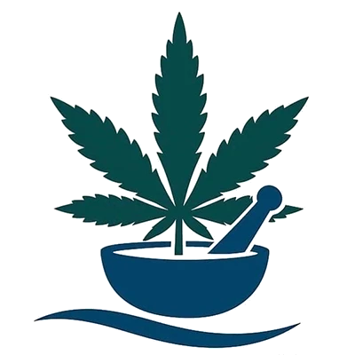 Logo Ruhrblüte mit Cannabisblatt und Mörser