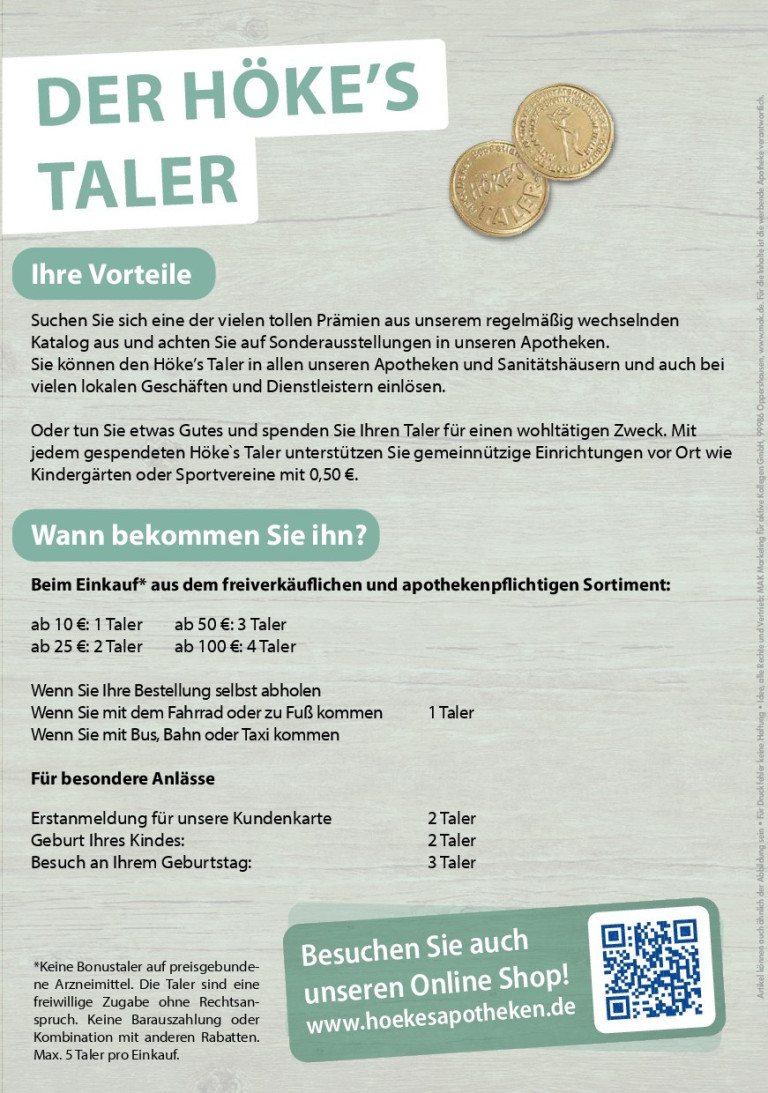 Höke's Taler Vorteile und Informationen zur Einlösung und Vergabe in Apotheken
