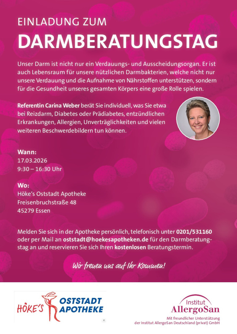 OmniBiotic Darmberatungstag mit Carina Weber in Höke's Oststadt Apotheke Essen am 17.03.2026