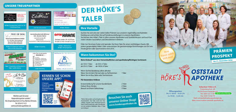 Prämienprospekt Seite 1 der Höke's Apotheken mit Informationen zum Höke's Taler Bonusprogramm