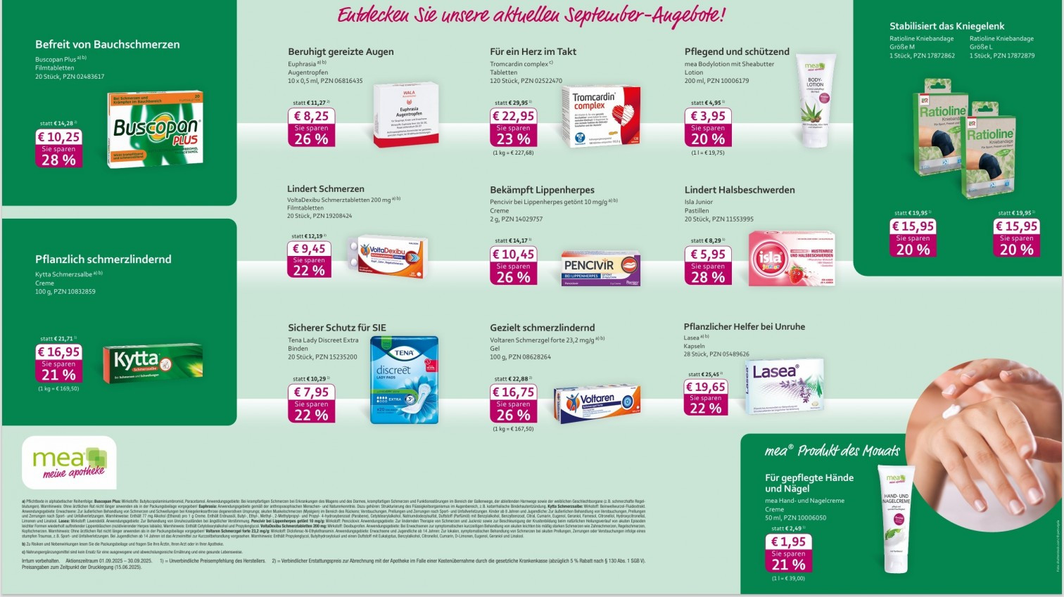 Monatsangebote September 2025 – Kaiser Wilhelm Apotheke: Aktuelle Angebote für Medikamente und Gesundheitsprodukte Monatsangebote September 2025 der Kaiser Wilhelm Apotheke mit reduzierten Preisen für Medikamente und Gesundheitsprodukte