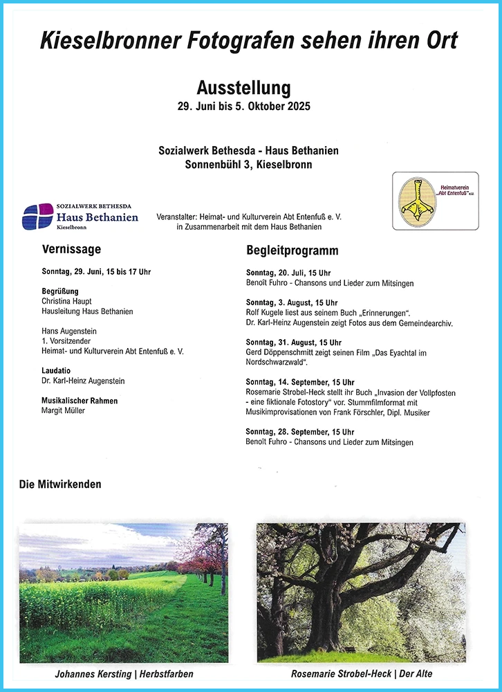 Vernissage und Begleitprogramm im Haus Bethanien Kieselbronn 2025