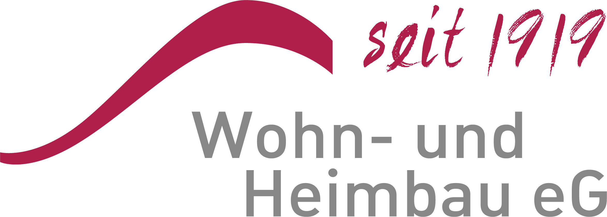 Logo Wohn-Heim mit rotem Bogen und Schriftzug