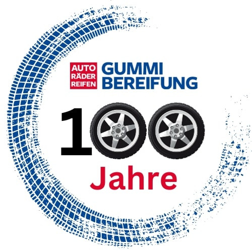 100 Jahre Gummi Bereifung Jubiläum Logo mit Reifenmotiv