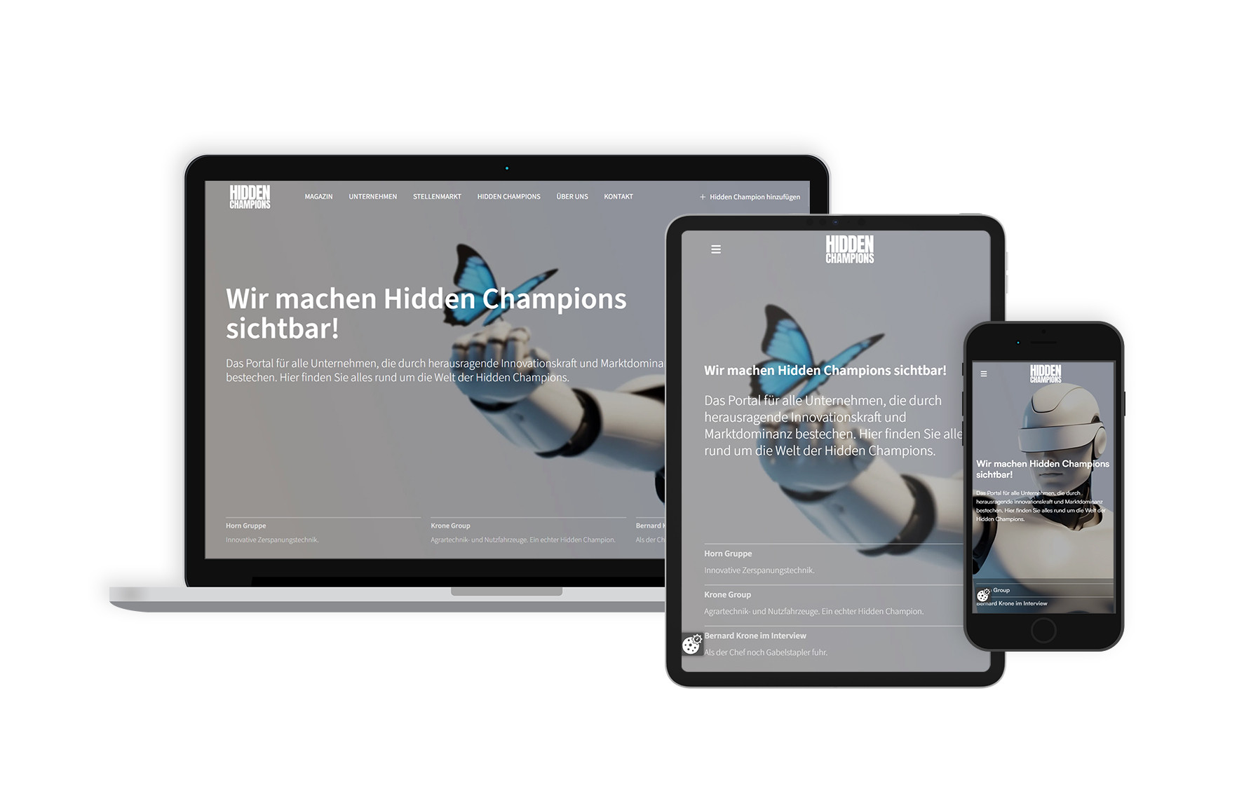 Mockup der Hidden Champions Website auf verschiedenen Geräten
