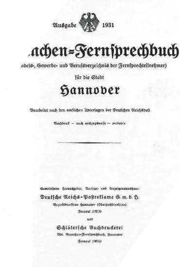Historisches Telefonbuch von Hannover