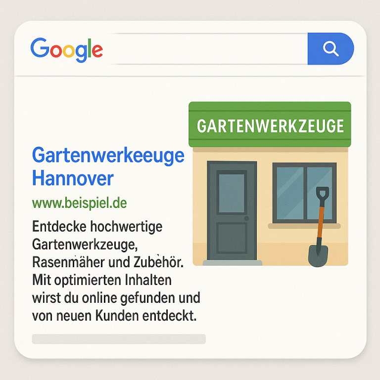 Google-Suchergebnis fr Gartenwerkzeuge Hannover mit Beispiel fr optimierten Content und Gartenwerkzeugladen