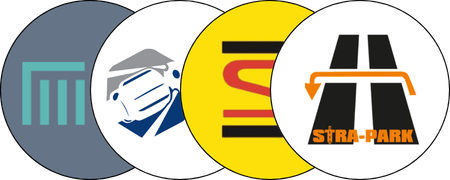 Badge mit Referenzen und Logos verschiedener Unternehmen