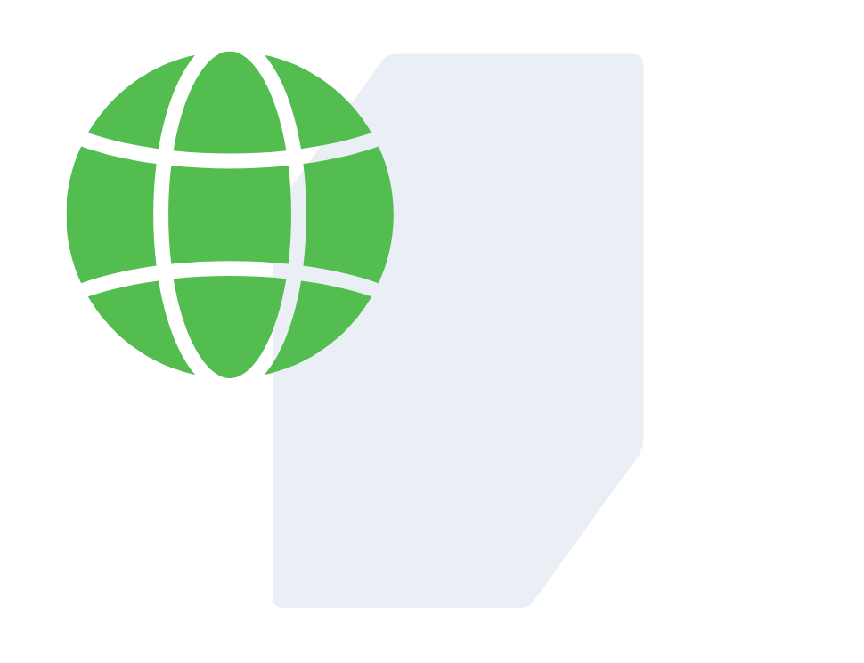 Symbolische Darstellung von Website-Technik mit Globus und Datei-Icon