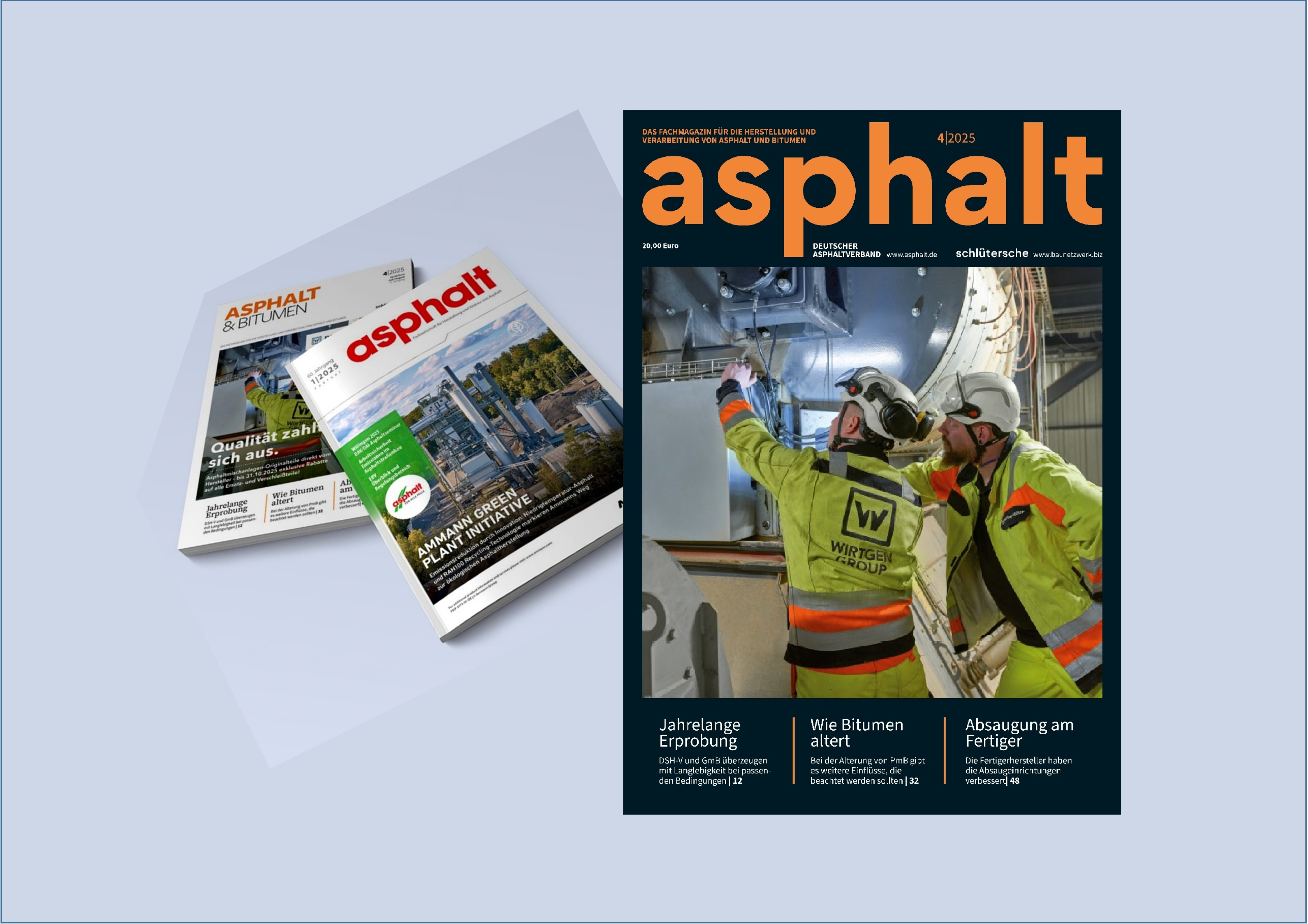 Titelbilder der Fachzeitschriften Asphalt & Bitumen und asphalt mit Themen zu Asphaltproduktion und Bitumenverarbeitung