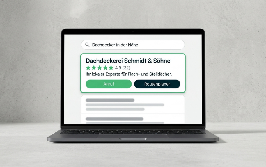 Laptop mit Suchergebnis für Dachdeckerei Schmidt & Söhne in der Nähe